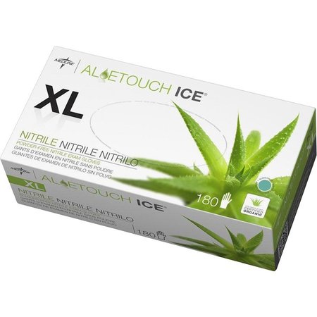 Medline AloeTouch Ice, Nitrile Disposable Gloves, 2.8 mil Palm, Nitrile, Powder-Free, XL, 180 PK, Green MIIMDS195287